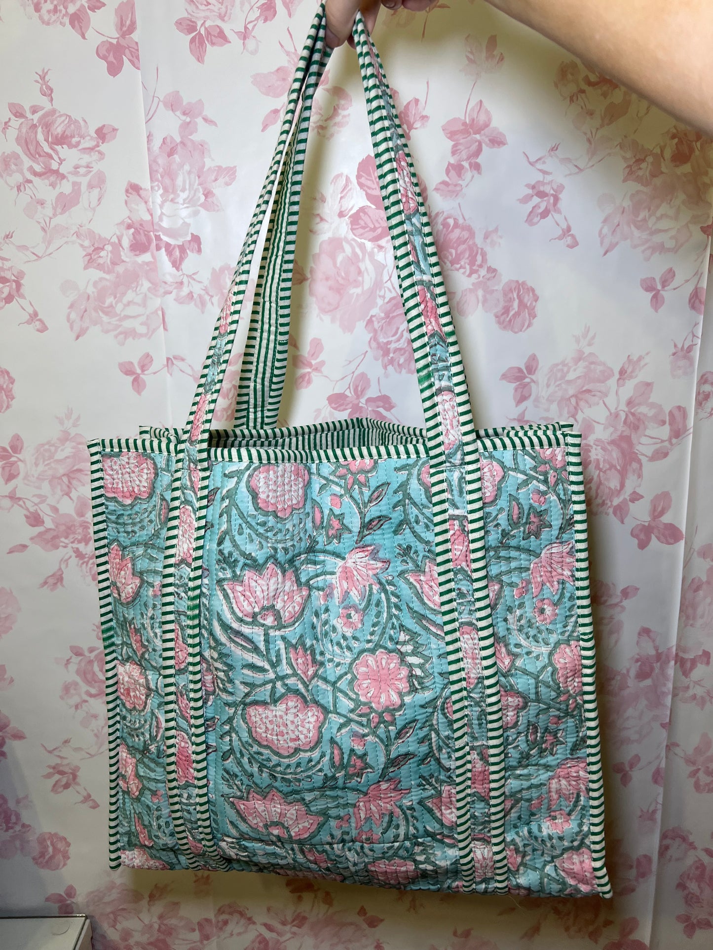 Quilted Tote Bag - Pink and Blue