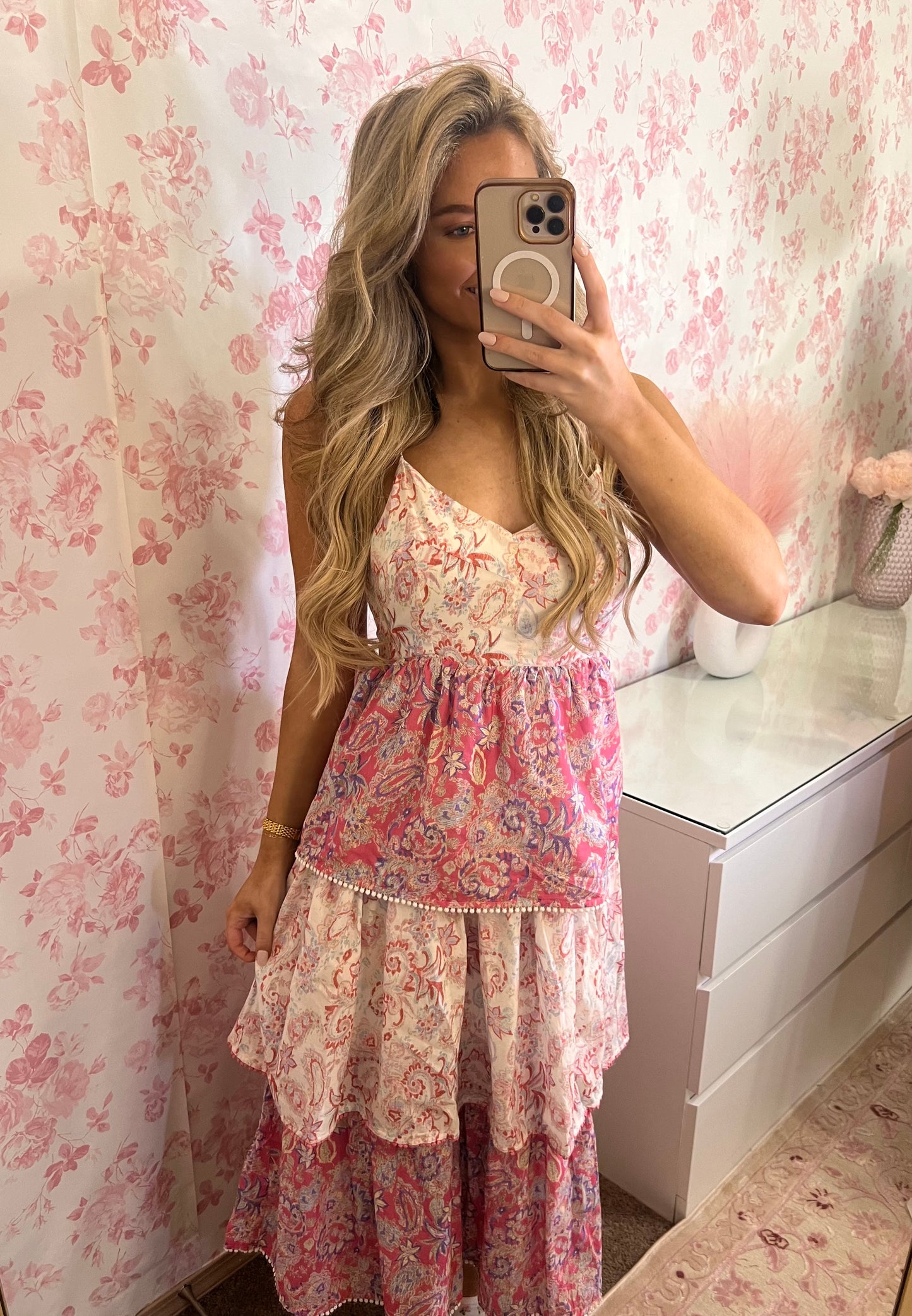 Paisley Tiered Ruffle Maxi Dress