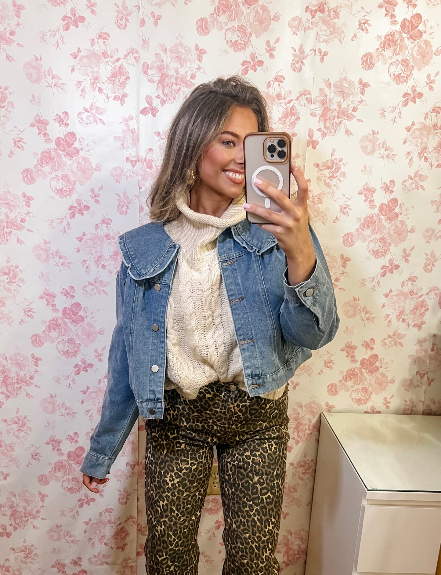 High Rise Wide-Leg Leopard Jeans