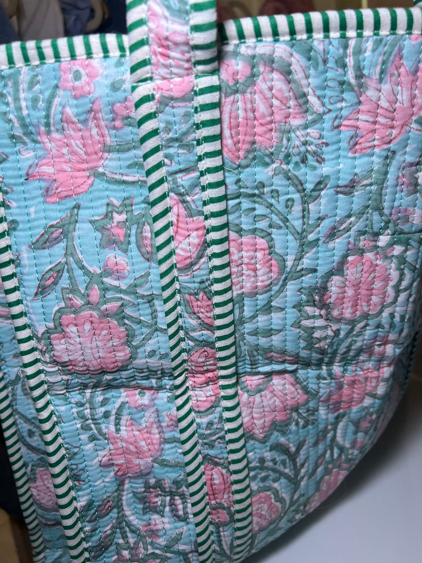 Quilted Tote Bag - Pink and Blue