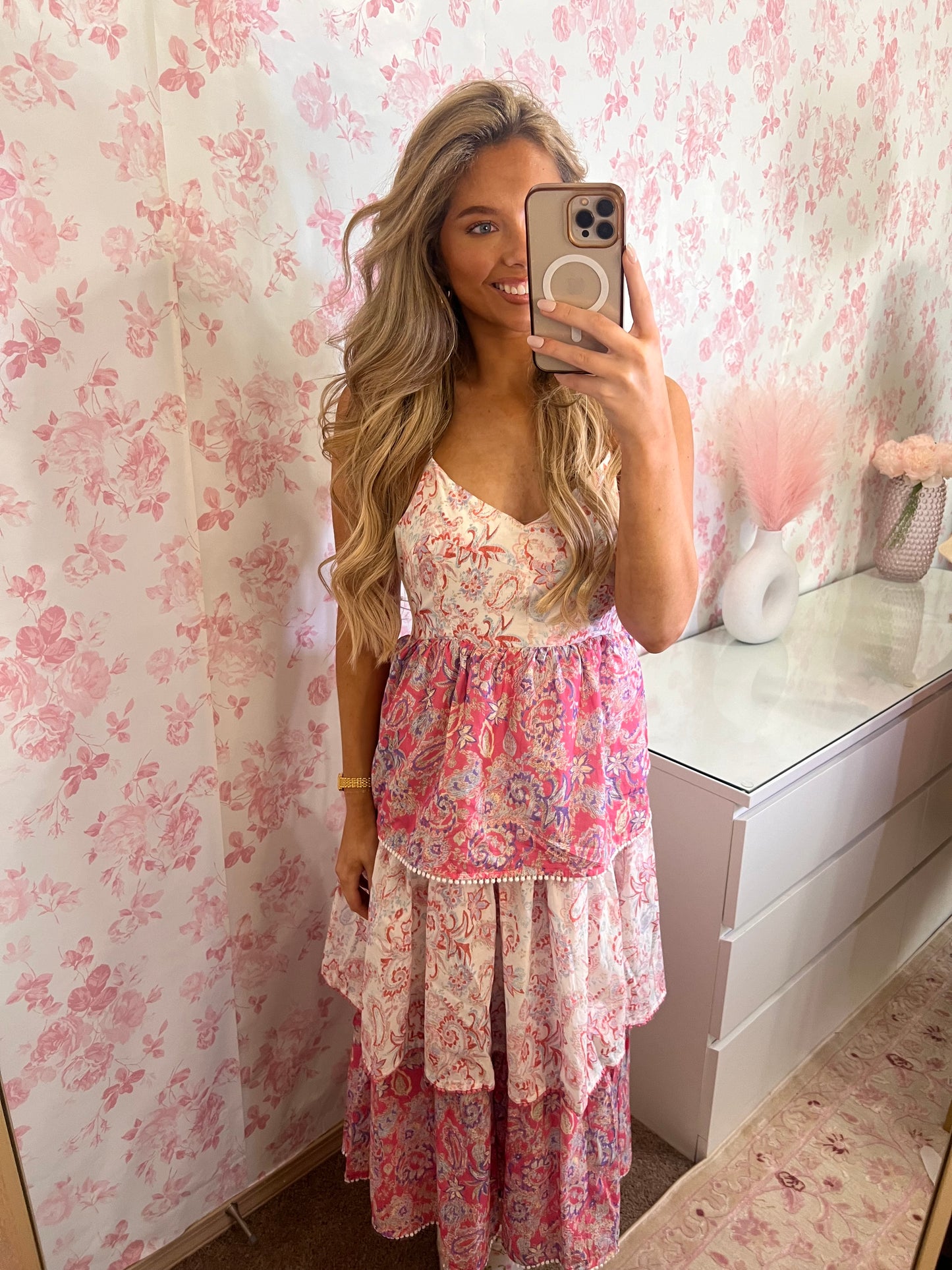 Paisley Tiered Ruffle Maxi Dress