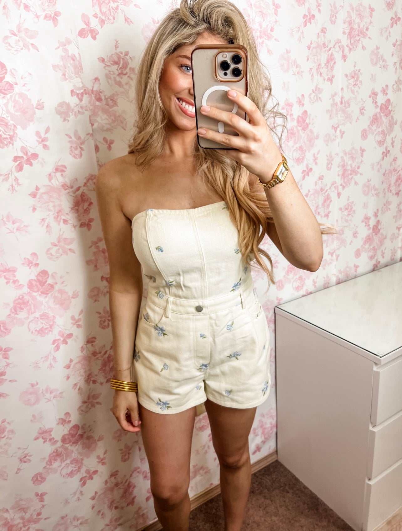 Denim Blooms Romper