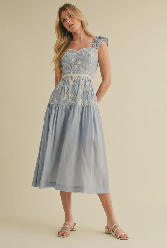 Avery Embroidered Midi Dress