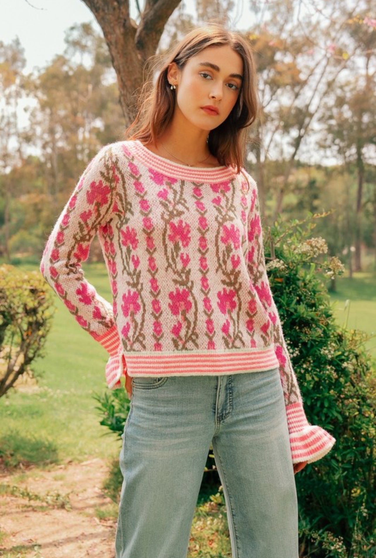 Jade Floral Knit Sweater - Pink