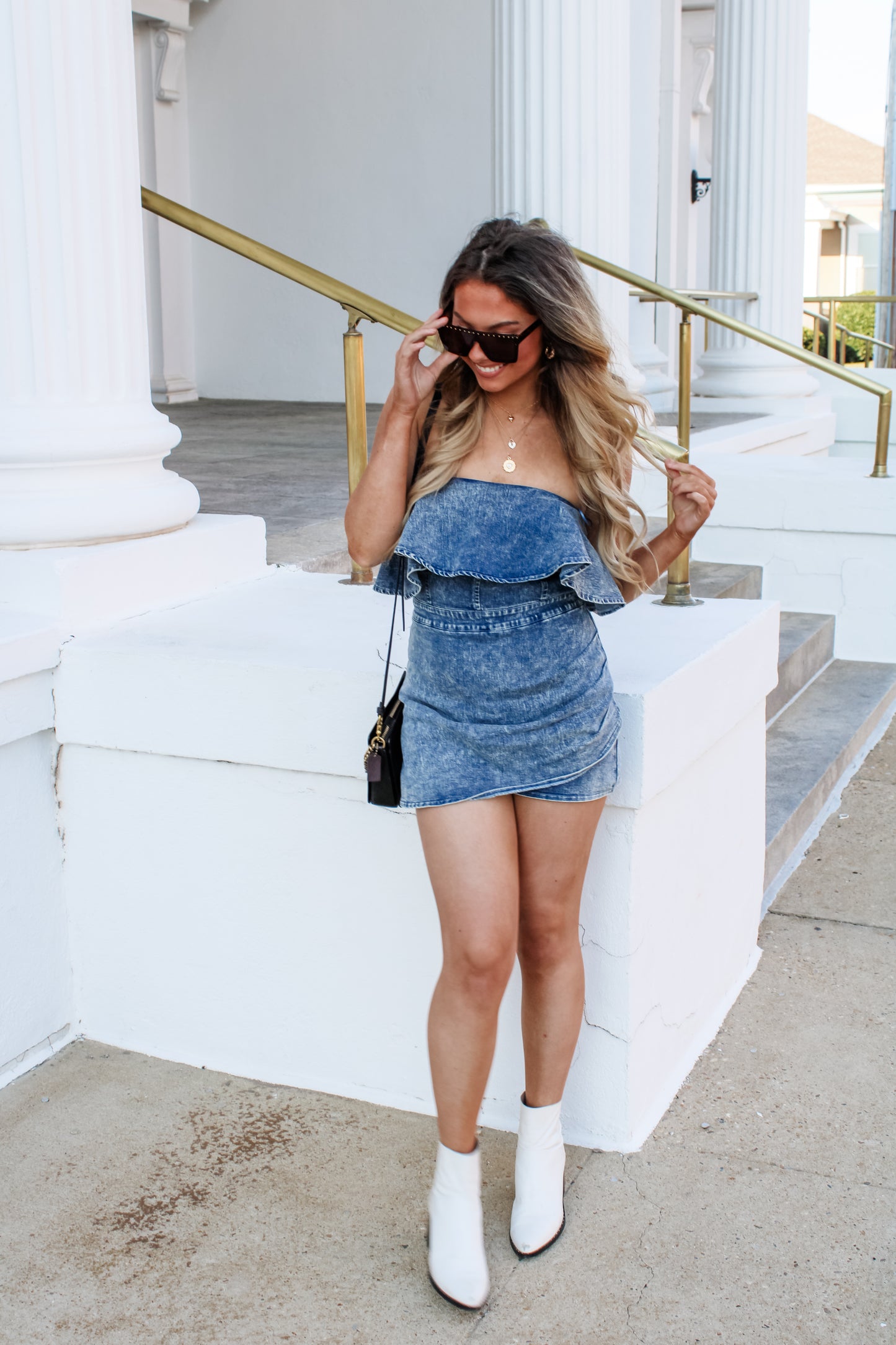 Ava Ruffle Denim Romper