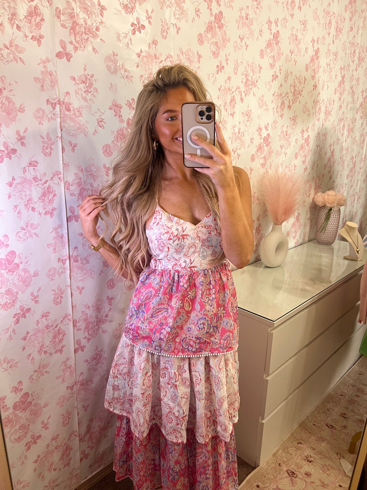 Paisley Tiered Ruffle Maxi Dress