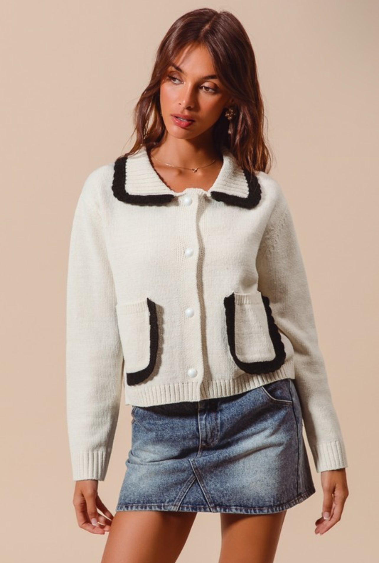 Grace Collared Cardigan - Ivory