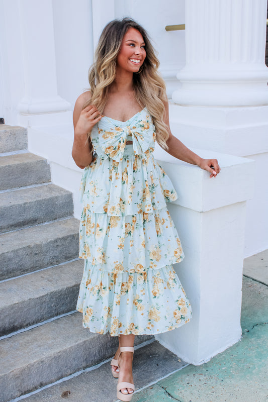 Olivia Floral Bow-Detail Midi Dress