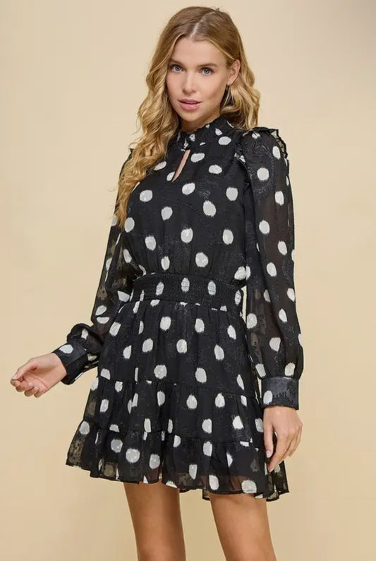 Polka Dot Mini Dress - Black & White