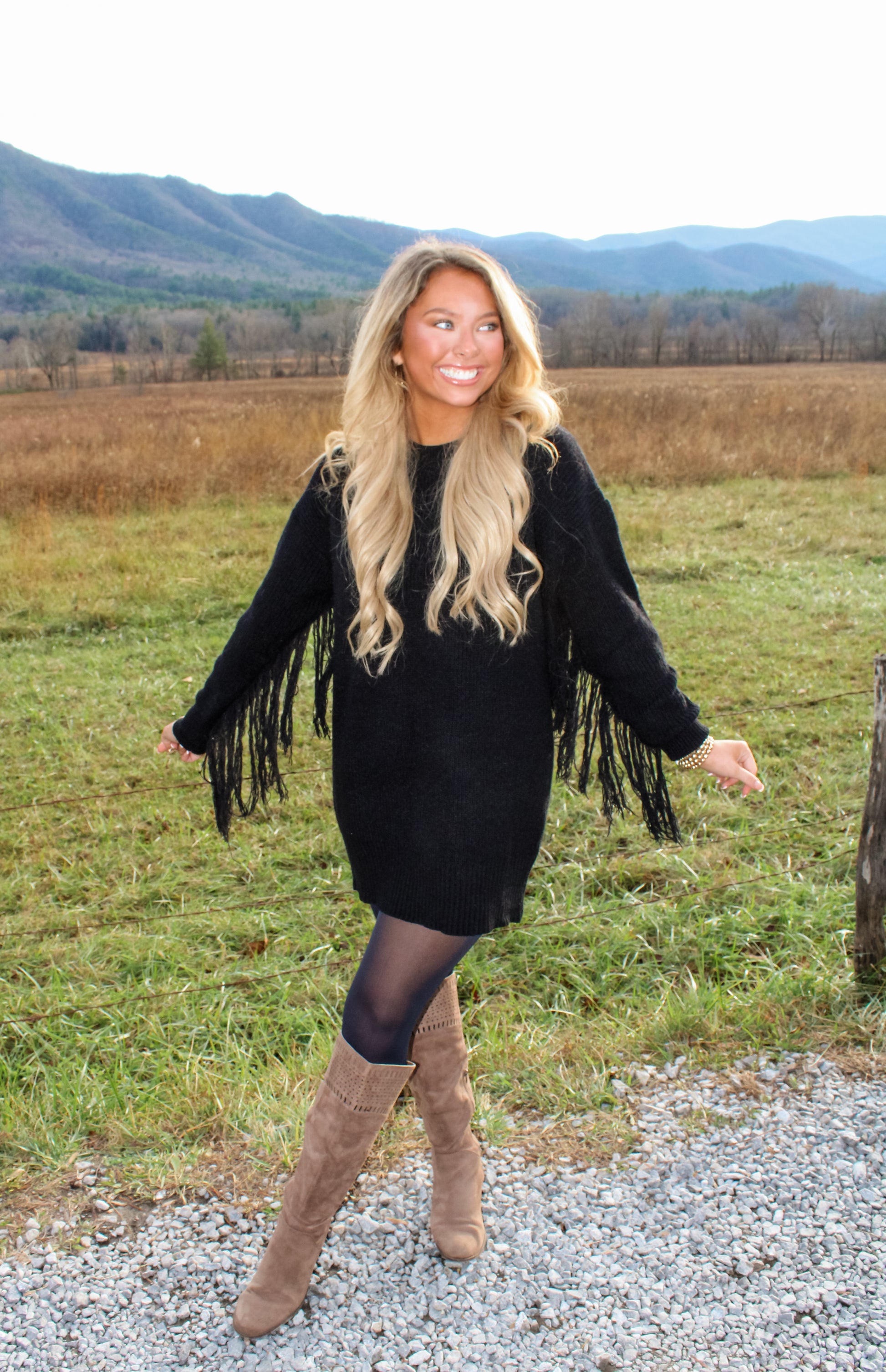 Sadie Black Fringe Sweater Dress Threaded Collections Sadie Black Fringe Sweater Dress Threaded Collections