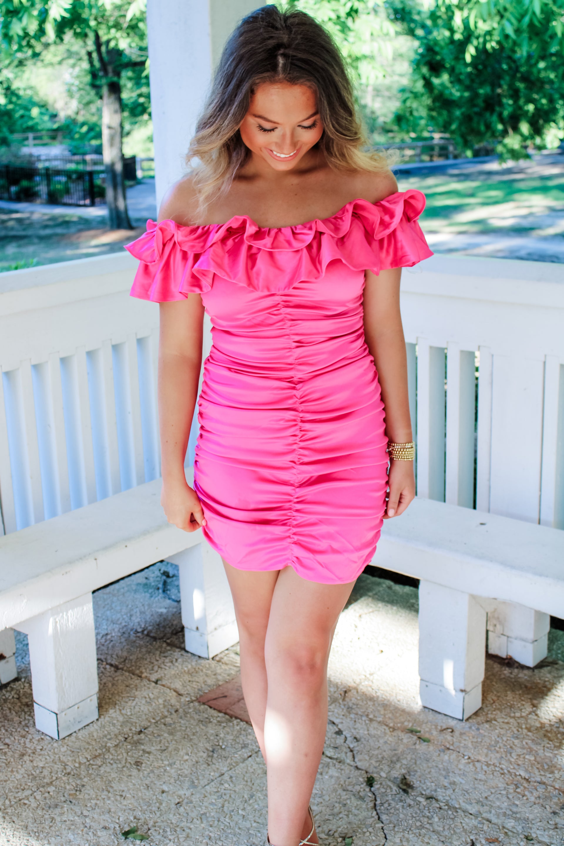 mini ruffled high low dress custom size Luna Off-The-Shoulder Ruffle Mini Dress – Threaded Collections