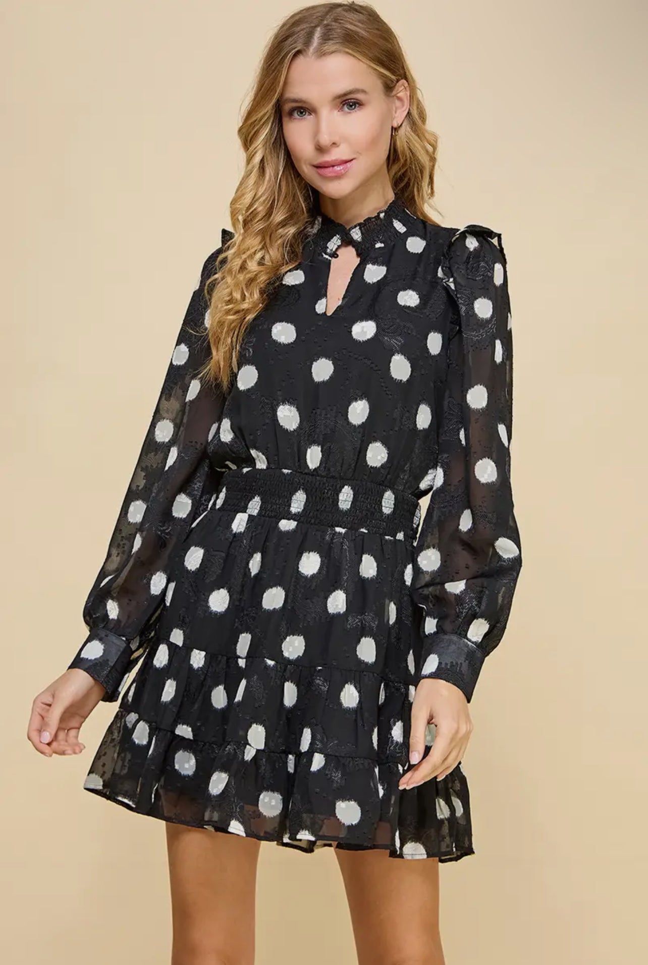 Polka Dot Mini Dress - Black & White